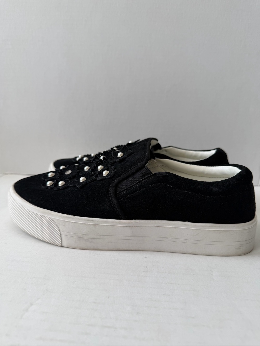 Marc Fisher Black Slip-On Platform Sneakers with Pearl Accents
